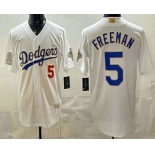 Men's Los Angeles Dodgers #5 Freddie Freeman White Gold World Series Champions Collection Limited Jersey