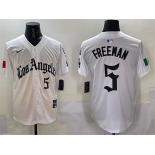 Men's Los Angeles Dodgers #5 Freddie Freeman White Mexico 2025 LA Gothic Style With Fernando Patch Vapor Premier Limited Stitched Baseball Jersey