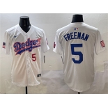 Men's Los Angeles Dodgers #5 Freddie Freeman White With American Flag Patch Limited Stitched Baseball Jersey