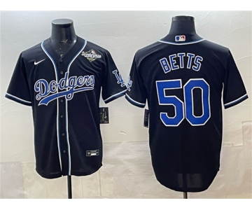 Men's Los Angeles Dodgers #50 Mookie Betts Black Fashion 2025 World Series Cool Base Stitched Baseball Jersey
