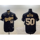 Men's Los Angeles Dodgers #50 Mookie Betts Black Gold 2024 World Series With No. 34 Patch Limited Stitched Baseball Jersey