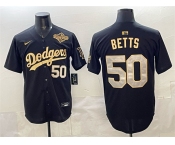 Men's Los Angeles Dodgers #50 Mookie Betts Black Gold 2025 World Series Patch Limited Stitched Baseball Jersey