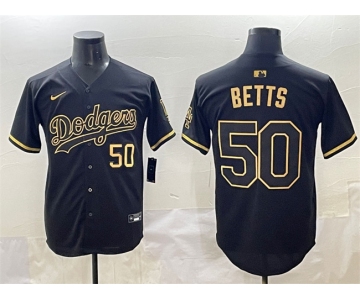 Men's Los Angeles Dodgers #50 Mookie Betts Black Gold Limited Stitched Jersey