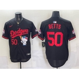 Men's Los Angeles Dodgers #50 Mookie Betts Black Hello Kitty Night 2025 World Series Champions Patch Stitched Baseball Jersey