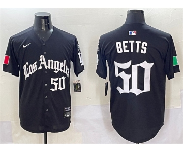 Men's Los Angeles Dodgers #50 Mookie Betts Black Mexico 2025 LA Gothic Style With Fernando Patch Vapor Premier Limited Stitched Baseball Jersey