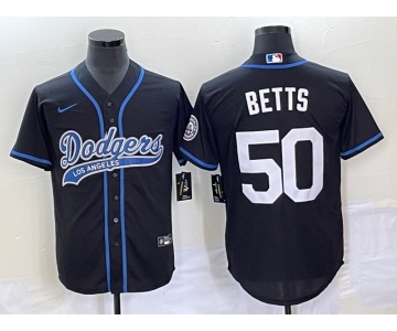 Men's Los Angeles Dodgers #50 Mookie Betts Black With Patch Cool Base Stitched Baseball Jersey