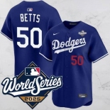 Men's Los Angeles Dodgers #50 Mookie Betts Blue 2025 World Series Vapor Limited Stitched Jersey Men's Los Angeles Dodgers #50 Mookie Betts Blue 2025 World Series Vapor Limited Stitched Jersey