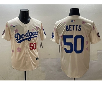 Men's Los Angeles Dodgers #50 Mookie Betts Cream 2025 Tokyo Series Limited Stitched Baseball Jersey