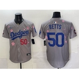Men's Los Angeles Dodgers #50 Mookie Betts Grey 2025 Tokyo Series Limited Stitched Baseball Jersey Men's Los Angeles Dodgers #50 Mookie Betts Grey 2025 Tokyo Series Limited Stitched Baseball Jersey