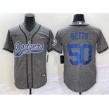Men's Los Angeles Dodgers #50 Mookie Betts Grey Gridiron Cool Base Stitched Baseball Jersey
