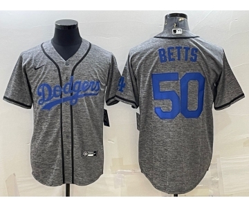 Men's Los Angeles Dodgers #50 Mookie Betts Grey Gridiron Cool Base Stitched Baseball Jersey