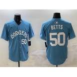 Men's Los Angeles Dodgers #50 Mookie Betts Light Blue Limited Stitched Baseball Jersey