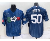 Men's Los Angeles Dodgers #50 Mookie Betts Navy Blue Pinstripe 2020 World Series Cool Base Nike Jersey