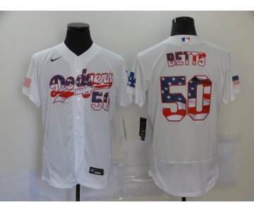 Men's Los Angeles Dodgers #50 Mookie Betts Nike  White USA Flag Fashion Flex Base Authentic Baseball Jersey