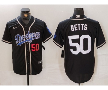 Men's Los Angeles Dodgers #50 Mookie Betts Number Black White Cool Base Stitched Jersey