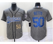 Men's Los Angeles Dodgers #50 Mookie Betts Number Grey Gridiron Cool Base Stitched Baseball Jersey