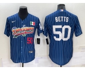 Men's Los Angeles Dodgers #50 Mookie Betts Number Rainbow Blue Red Pinstripe Mexico Cool Base Nike Jersey