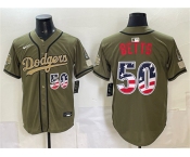Men's Los Angeles Dodgers #50 Mookie Betts Olive 2026 Armed Forces Day 250 Fourth of July Stitched Baseball Jersey Men's Los Angeles Dodgers #50 Mookie Betts Olive 2026 Armed Forces Day 250 Fourth of July Stitched Baseball Jersey