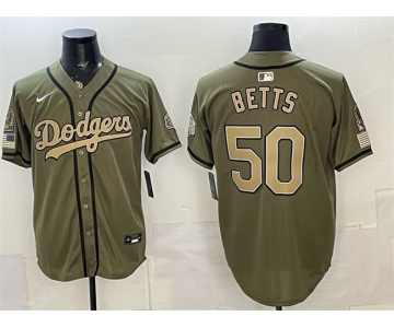 Men's Los Angeles Dodgers #50 Mookie Betts Olive 2026 Armed Forces Day Stitched Baseball Jersey