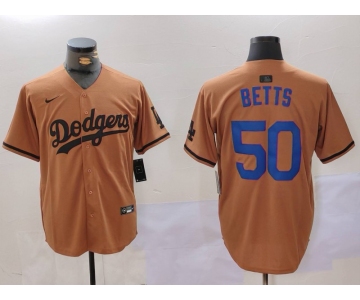 Men's Los Angeles Dodgers #50 Mookie Betts Olive Cool Base Limited Stitched Jersey
