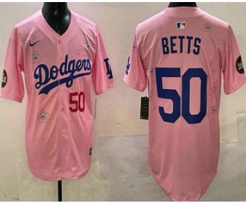 Men's Los Angeles Dodgers #50 Mookie Betts Pink 2025 Tokyo Series Limited Jersey