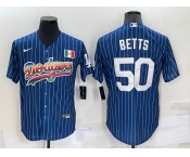 Men's Los Angeles Dodgers #50 Mookie Betts Rainbow Blue Red Pinstripe Mexico Cool Base Nike Jersey