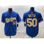 Men's Los Angeles Dodgers #50 Mookie Betts Royal 2025 Gold Collection Limited Stitched Baseball Jersey