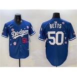 Men's Los Angeles Dodgers #50 Mookie Betts Royal 2025 Tokyo Series Limited Stitched Baseball Jersey