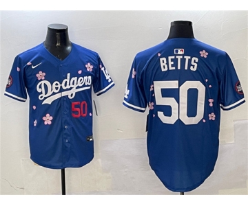 Men's Los Angeles Dodgers #50 Mookie Betts Royal 2025 Tokyo Series Limited Stitched Baseball Jersey