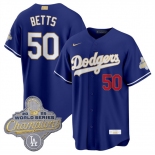 Men's Los Angeles Dodgers #50 Mookie Betts Royal 2026 Alternate Gold Collection Stadium Stitched Baseball Jersey