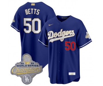 Men's Los Angeles Dodgers #50 Mookie Betts Royal 2026 Alternate Gold Collection Stadium Stitched Baseball Jersey