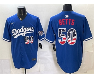 Men's Los Angeles Dodgers #50 Mookie Betts Royal 250 Fourth of July Stitched Baseball Jersey