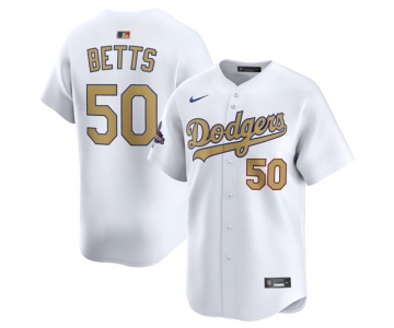 Men's Los Angeles Dodgers #50 Mookie Betts White 2025 Gold Collection Limited Stitched Baseball Jersey