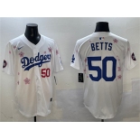 Men's Los Angeles Dodgers #50 Mookie Betts White 2025 Tokyo Series Limited Stitched Baseball Jersey