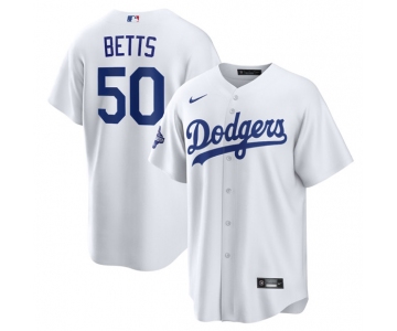 Men's Los Angeles Dodgers #50 Mookie Betts White 2025 World Series Champions Stitched Baseball Jersey