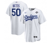 Men's Los Angeles Dodgers #50 Mookie Betts White 2025 World Series Home Cool Base Stitched Baseball Jersey Men's Los Angeles Dodgers #50 Mookie Betts White 2025 World Series Home Cool Base Stitched Baseball Jersey