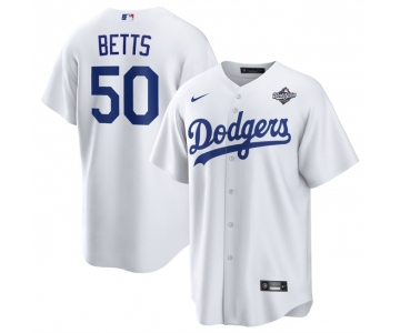 Men's Los Angeles Dodgers #50 Mookie Betts White 2025 World Series Home Cool Base Stitched Baseball Jersey