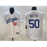 Men's Los Angeles Dodgers #50 Mookie Betts White Alternate Stadium Stitched Baseball Jersey