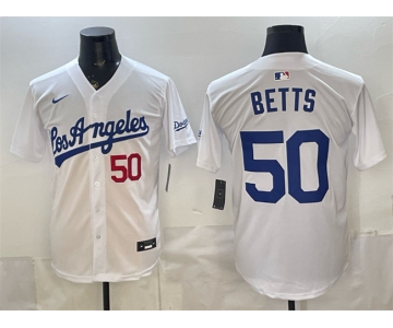 Men's Los Angeles Dodgers #50 Mookie Betts White Alternate Stadium Stitched Baseball Jersey