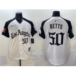 Men's Los Angeles Dodgers #50 Mookie Betts White Black Mexico 2025 LA Gothic Style With Fernando Patch Vapor Premier Limited Stitched Baseball Jersey