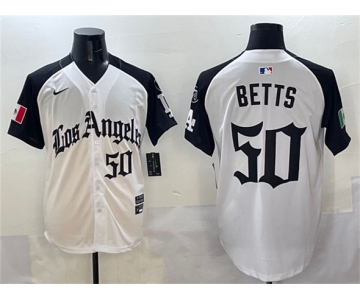 Men's Los Angeles Dodgers #50 Mookie Betts White Black Mexico 2025 LA Gothic Style With Fernando Patch Vapor Premier Limited Stitched Baseball Jersey