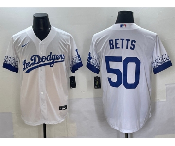Men's Los Angeles Dodgers #50 Mookie Betts White City Connect Cool Base Stitched Jersey