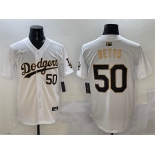 Men's Los Angeles Dodgers #50 Mookie Betts White Gold Limited Stitched Baseball Jersey