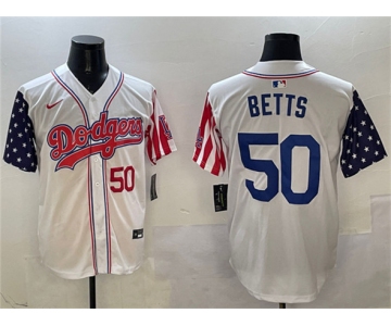 Men's Los Angeles Dodgers #50 Mookie Betts White Limited Stitched Baseball Jersey