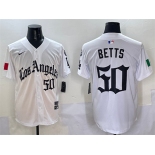 Men's Los Angeles Dodgers #50 Mookie Betts White Mexico 2025 LA Gothic Style With Fernando Patch Vapor Premier Limited Stitched Baseball Jersey