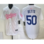 Men's Los Angeles Dodgers #50 Mookie Betts White Pink Limited Stitched Jersey Men's Los Angeles Dodgers #50 Mookie Betts White Pink Limited Stitched Jersey