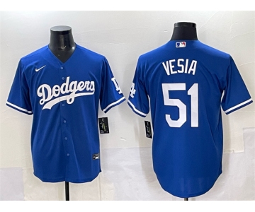 Men's Los Angeles Dodgers #51 Alex Vesia Blue Cool Base Stitched Baseball Jersey