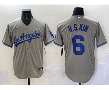 Men's Los Angeles Dodgers #6 H.S.Kim Gray Cool Base Stitched Baseball Jersey