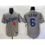 Men's Los Angeles Dodgers #6 Hyeseong Kim Number Grey With los Cool Base Stitched Jersey