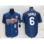 Men's Los Angeles Dodgers #6 Trea Turner Number Rainbow Blue Red Pinstripe Mexico Cool Base Nike Jersey